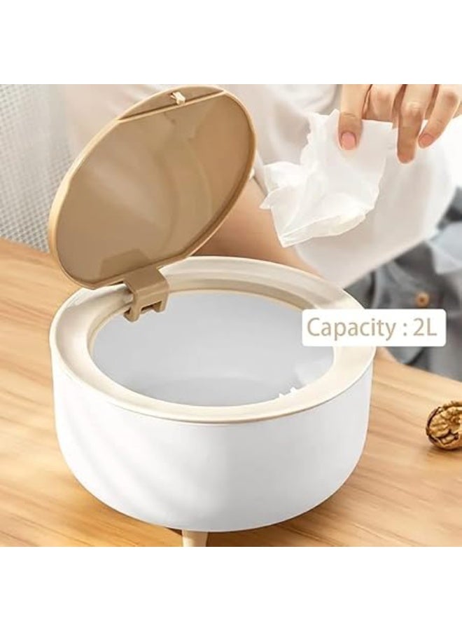Spaceshoop Modern Round Desktop Trash can Storage Box with Wooden Lid and Legs Decorative Organizer for Home and Office - Image 2
